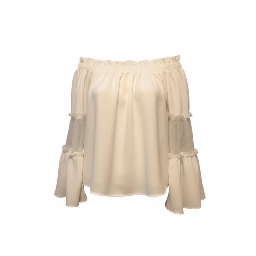 Francesca's Collections Cream Off-Shoulder Blouse - Picture 4 of 7